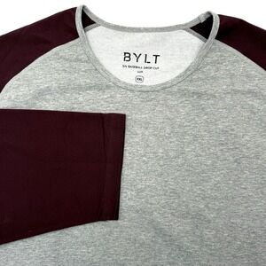 BYLT Men's 2XL‎ 3/4 Baseball Drop Cut Lux Active Gray Red Gym XXL Workout